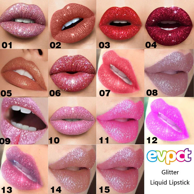 Wholesale 15 Colors 24 Hours Long Lasting Matte Metallic Lipgloss Makeup Vegan Glitter Liquid Lipstick