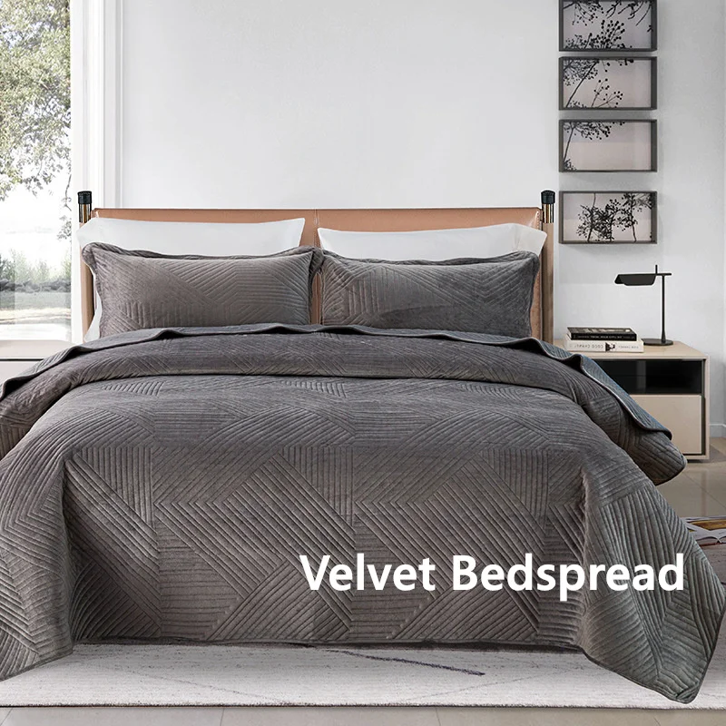 Super Plush Velvet Quilt King Size with Pillow Shams Luxury Soft Reversible 3 Piece Bedspreads Coverlet Comforter Set