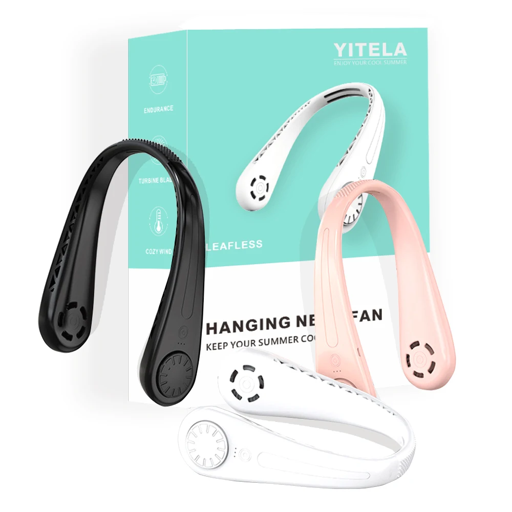 2021 YITELA 1800mAh Travel Mini Summer Leafless Hanging Neck Fan