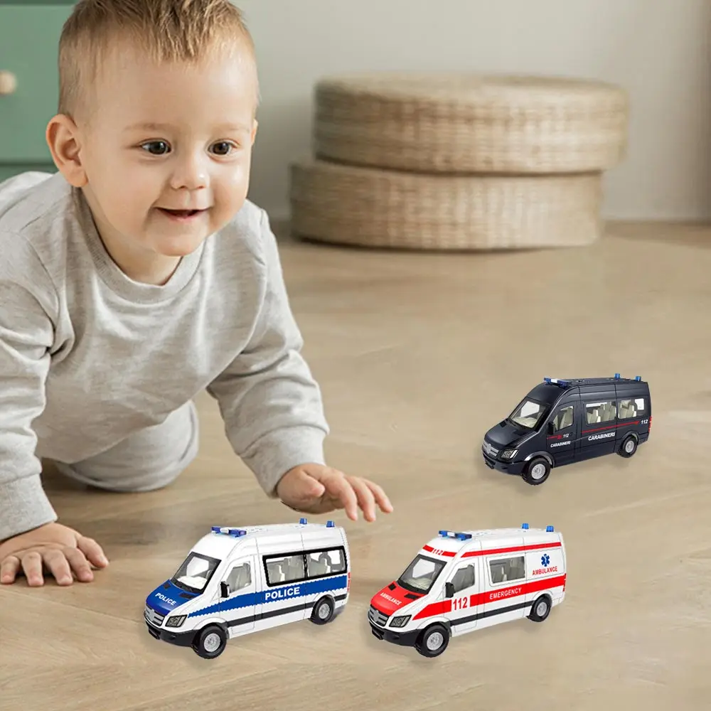 Alloy ambulance toys back to the police car three open doors car drop-resistant van model toys