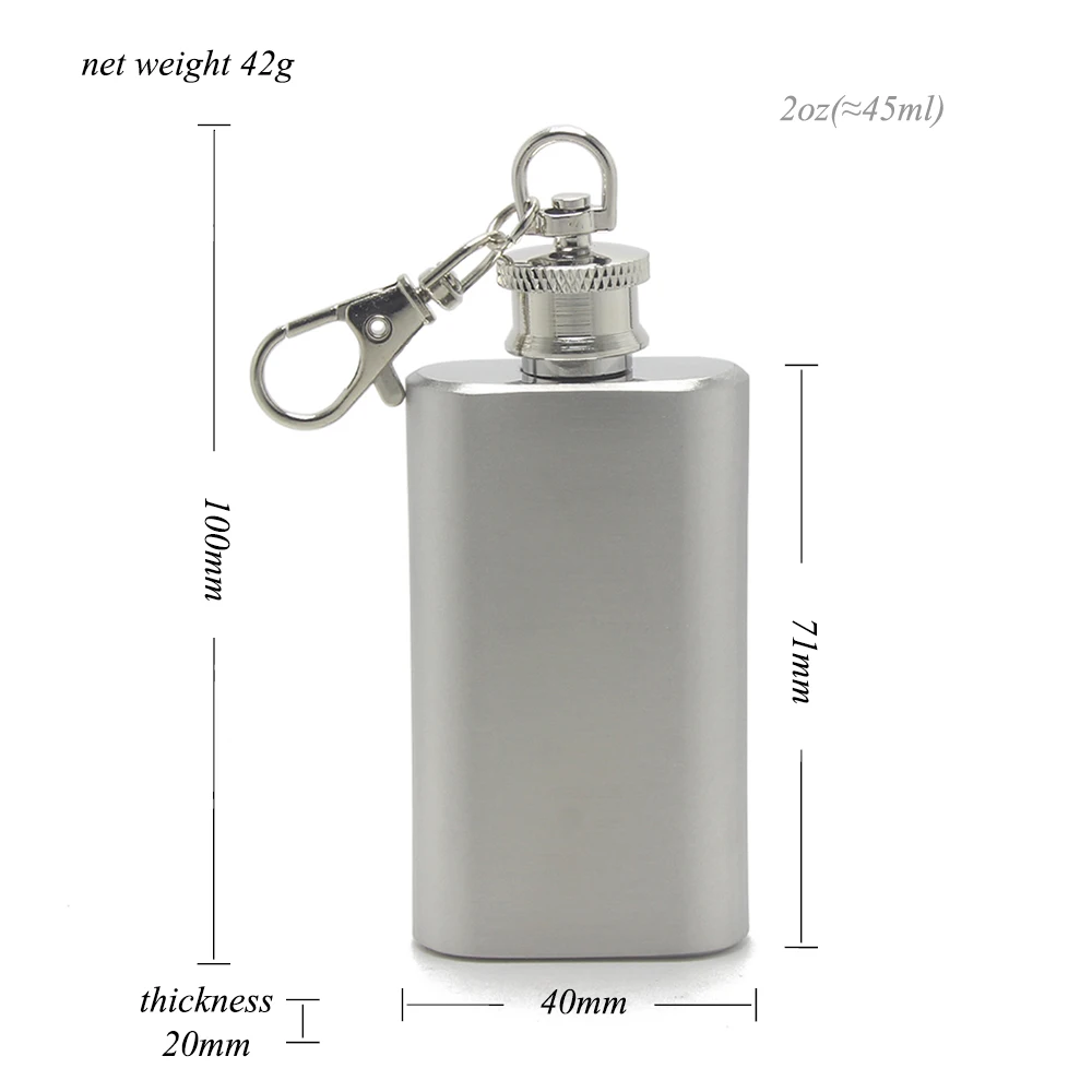 2oz Flask 50ml Whisky Flagon Kettle Oilcan Keychain Stainless Steel Metal Travel Wine Pot Drink Gifts 45ml Mini Liquor Hip Flask