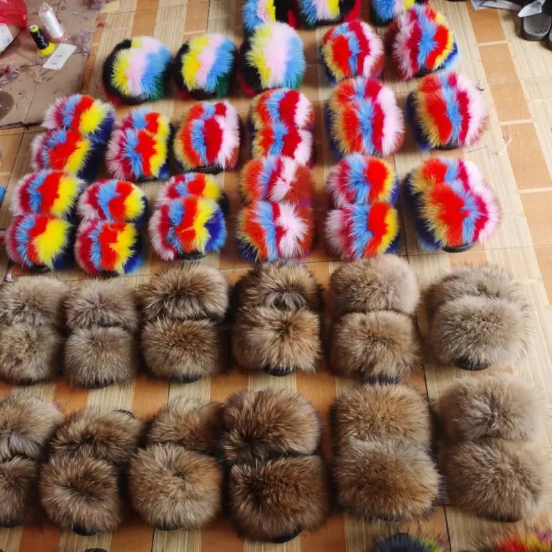 
Fashion Outdoor Fox Fur Slippers Slides Slippers Real For Women Fluffy Slippers Summer Fox Slippers% 100 Factory Wholesale 