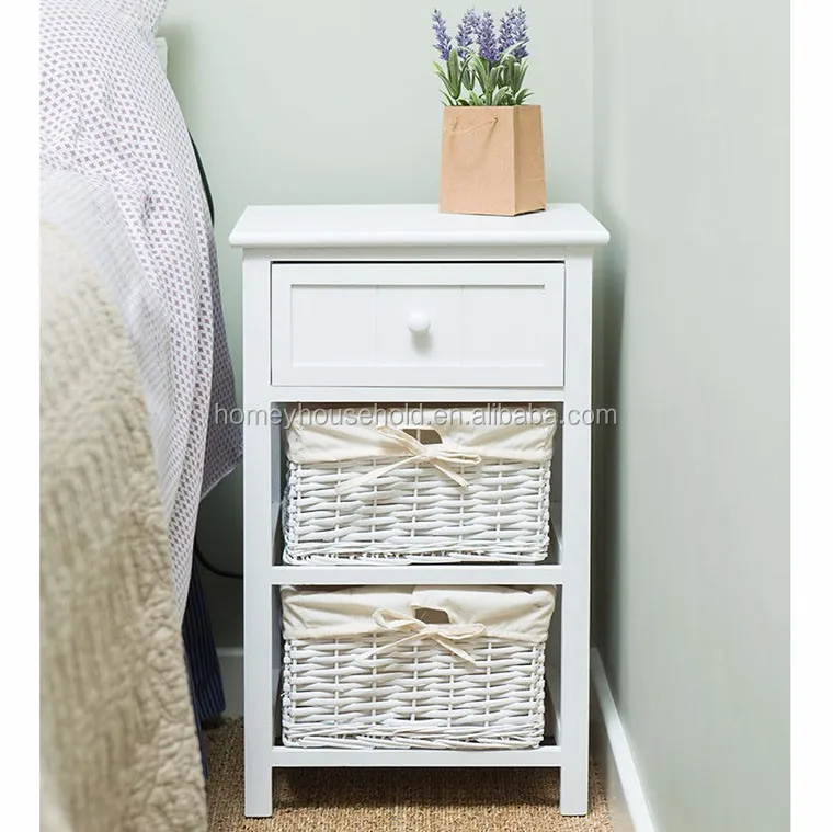 2 Wicker Baskets Nightstand/Bedside Table