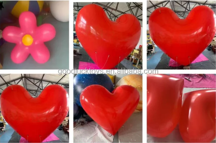 Customized Red Heart Shape Inflatable Advertising Helium Balloon Giant Oxford Material with Air Blower & Digital Printing