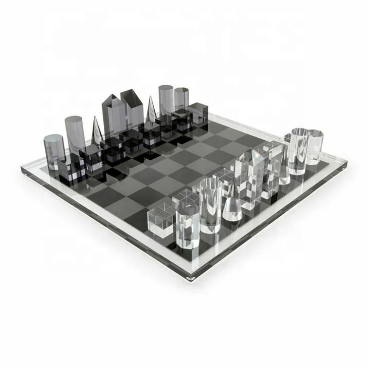 High quality acrylic chess set  with distinctive geometric chess pieces