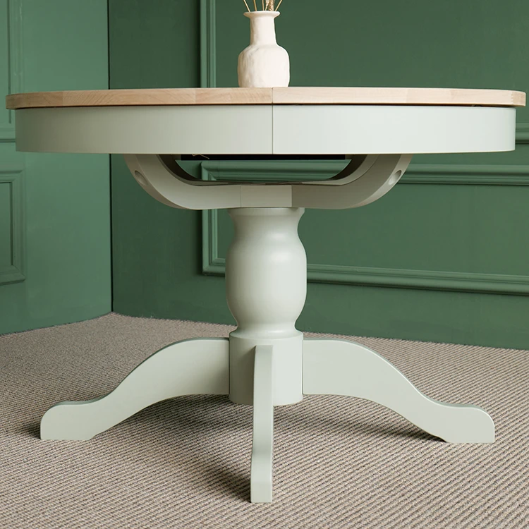 Светло-зеленая мебель для столовой в британском деревенском стиле, 4-6 мест, компактный раздвижной круглый обеденный стол