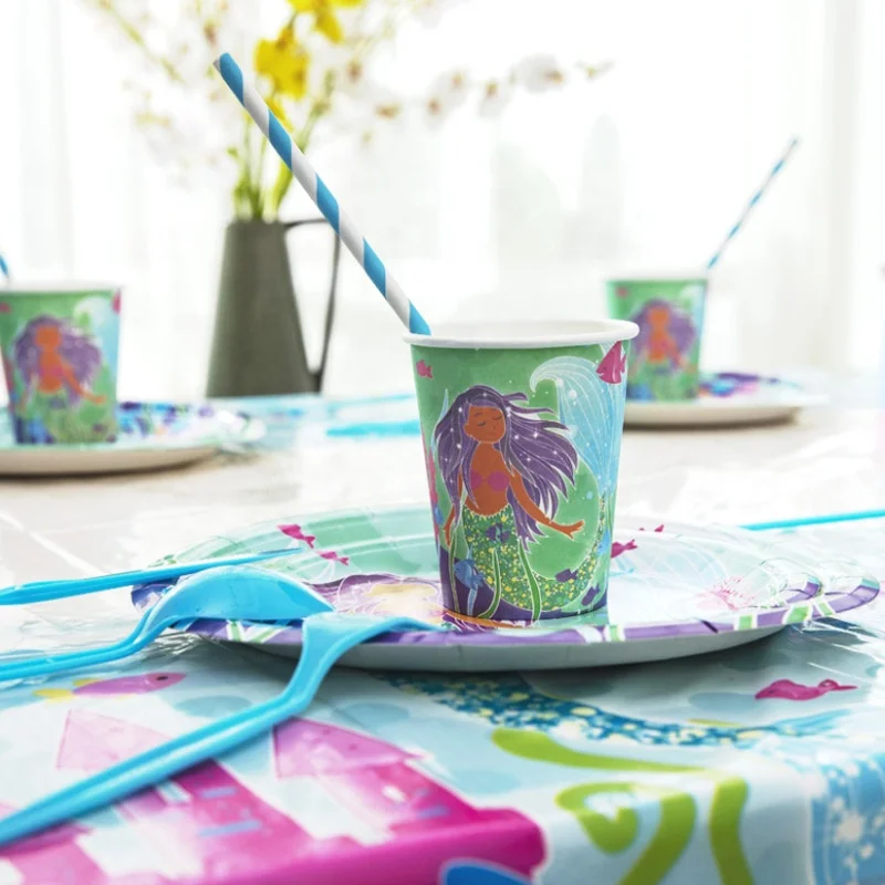Birthday Party Decorations Supplies baby happy birthday party decoration set paper plate and  tablecloth mermaid theme