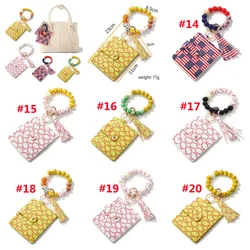 Hot Sell Leopard Silicone Beads Bracelet With Tassel ID Credit Cards Holder Keychain Wallet business card holders