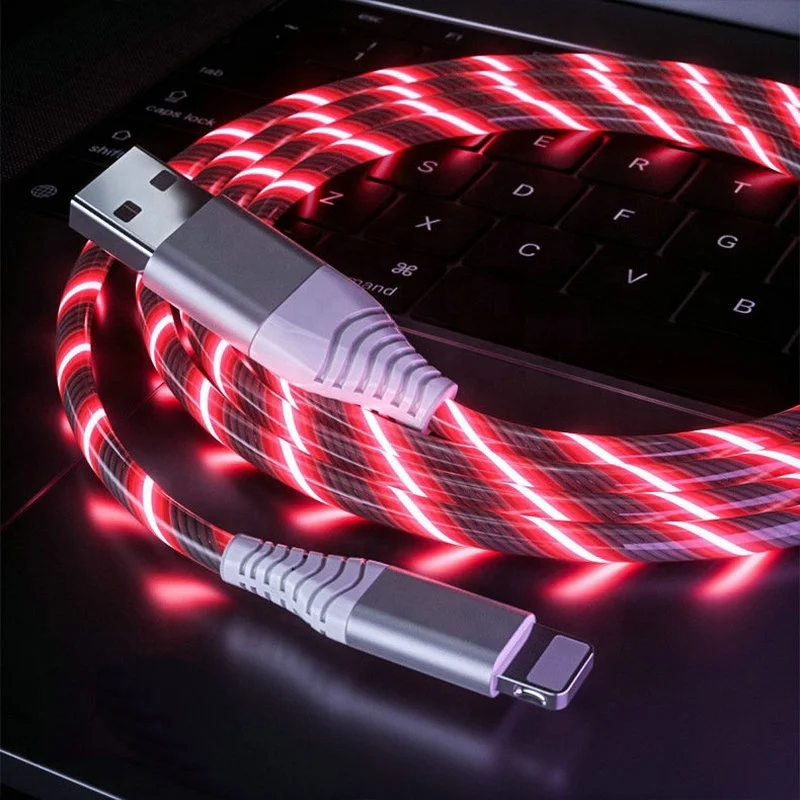 Free Shipping LED Light Up USB Charging Data Cable Colorful Glowing Extension Charge USB Cable For Apple Android Type-c