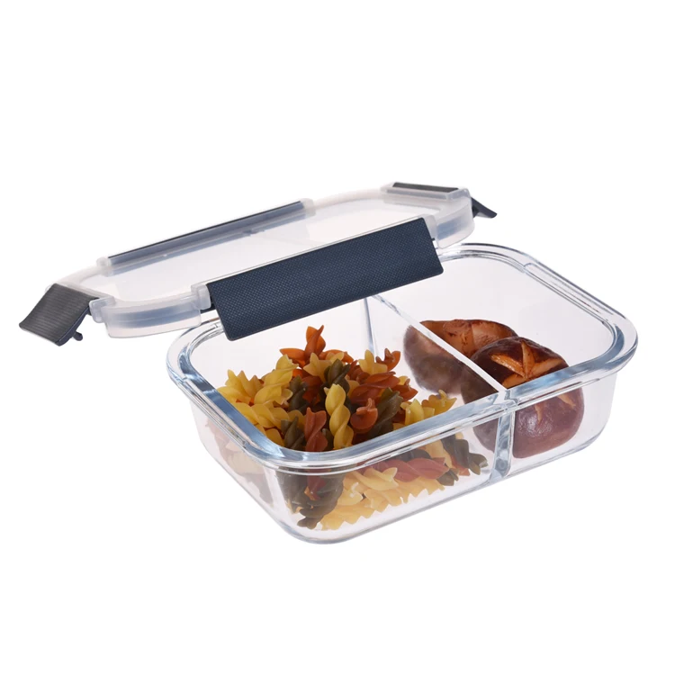 Стеклянный Ланч-бокс bento с 2 отделениями безопасный для микроволновой печи герметичный стеклянный