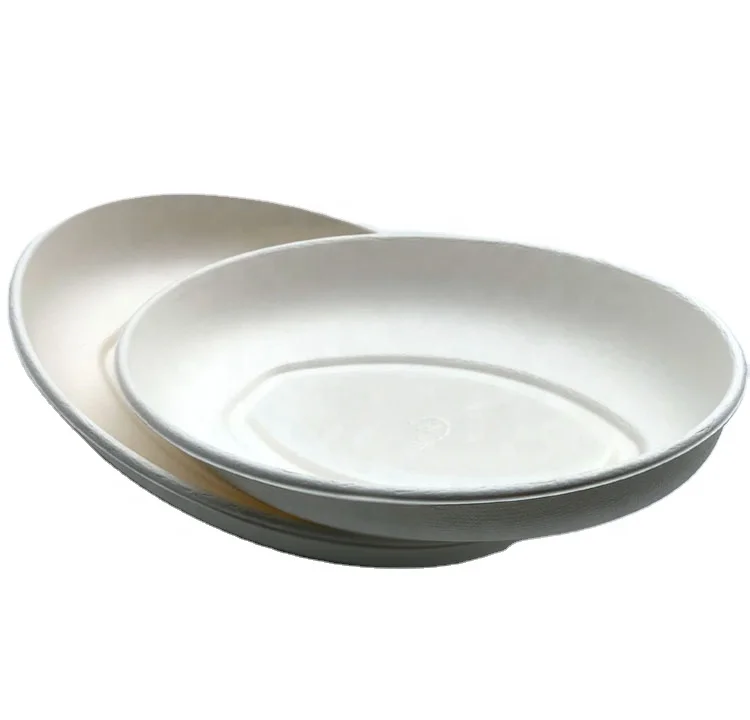 Green Compostable Biodegradable Sugarcane Bagasse 815ml Oval Disposable Paper Salad Bowls