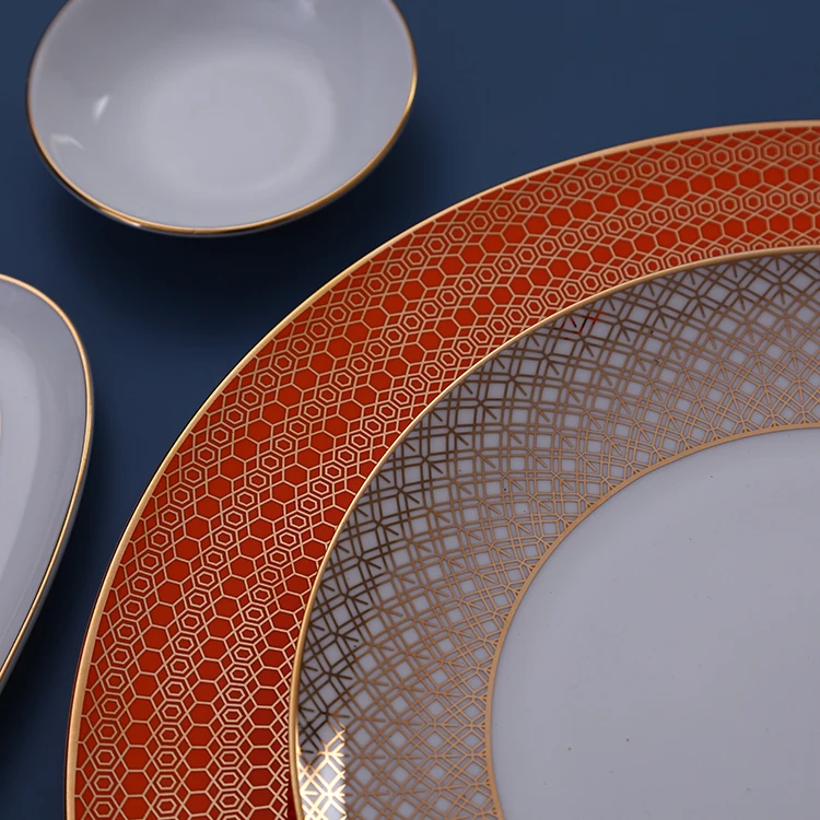 Yellow color decal bone china plates design restaurant dining plate durable porcelain plate & dish