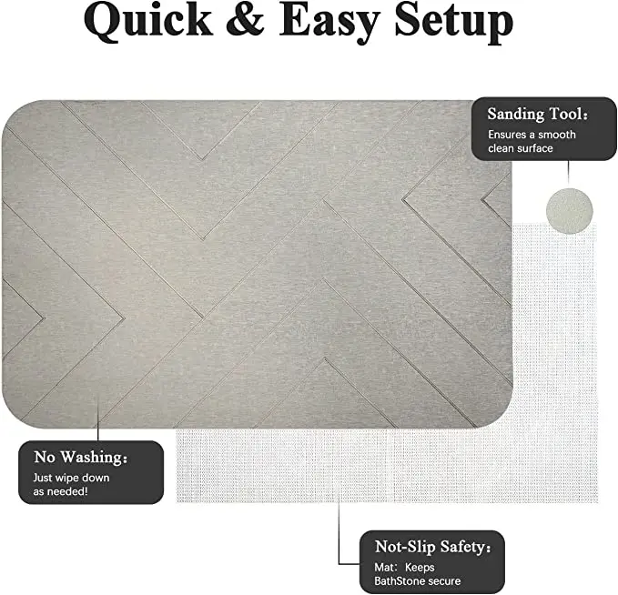 Anti-bacterial and Anti-mildew Quick Drying Diatomaceous  Stone Bath Mat Absorbent and Anti-slip Engraved Diatomite Bath Mat Cus