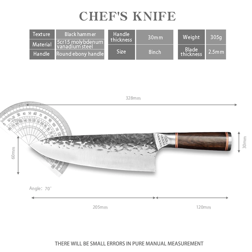Xingye Stainless Steel Knife Set 8 Inch Small Forging Hammer Kitchen Chef Knife With Wooden Handle