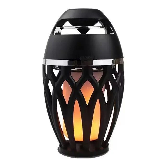 Dynamic Warm Flame Lamp with Mini Portable Wireless Speakers PC Material for Home Radio Aux Karaoke Features Mini Bass