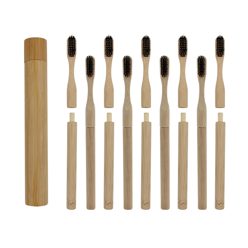 Оптовая продажа Oem от производителя бамбуковая трубка нулевые отходы U-образная портативная Органическая натуральная зубная щетка в футляре