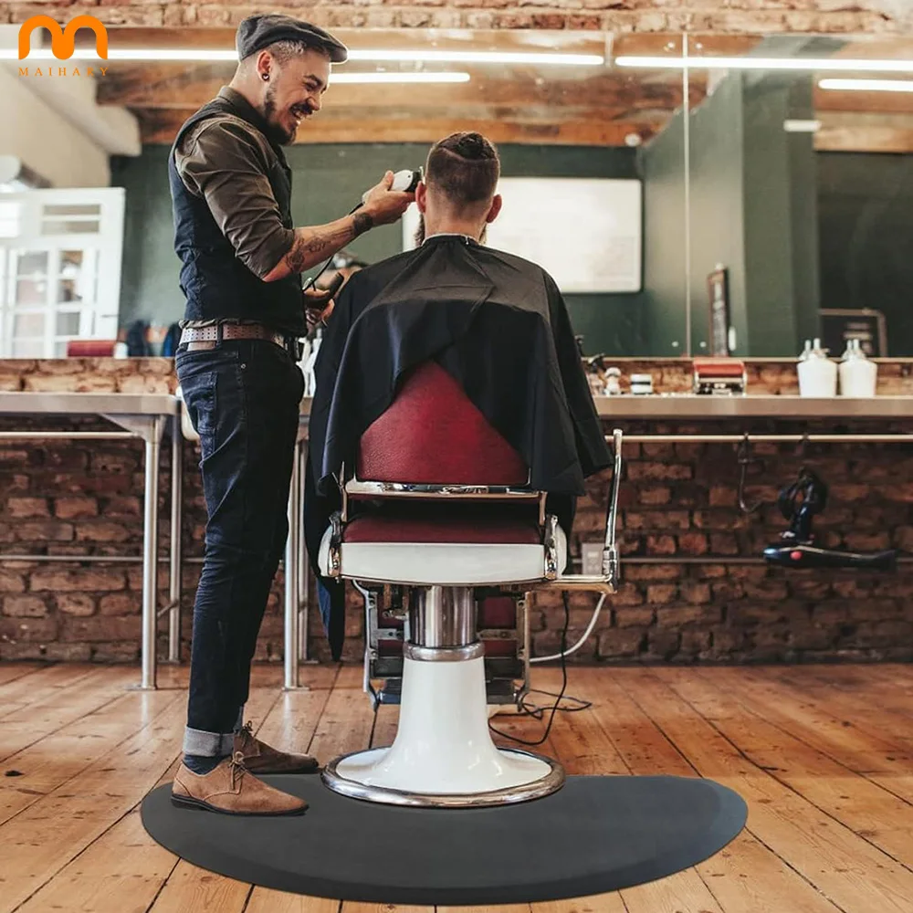 High Quality Waterproof Non-slip PU PVC Barbershop Salon Floor Mat Black Barber Anti-fatigue Relaxing Chair Mat With Custom Logo
