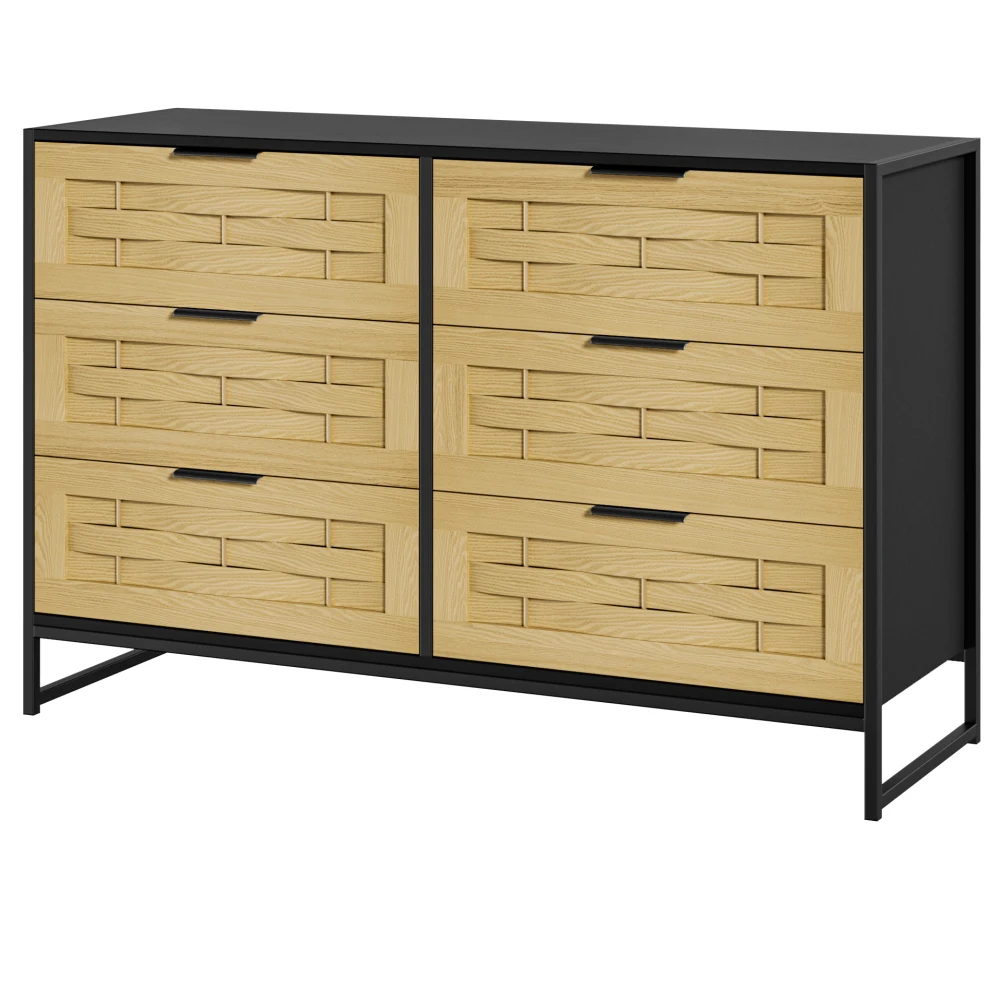 Accent Sideboard Buffet Storage Cabinet with Woven Decorating 6 Drawers for Living Room Kitchen Bedroom