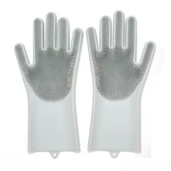 Food Grade Household Silicone Reusable Brush Gloves Rubber Scrubber Dish Washing Cleaning Dishwashing Gloves