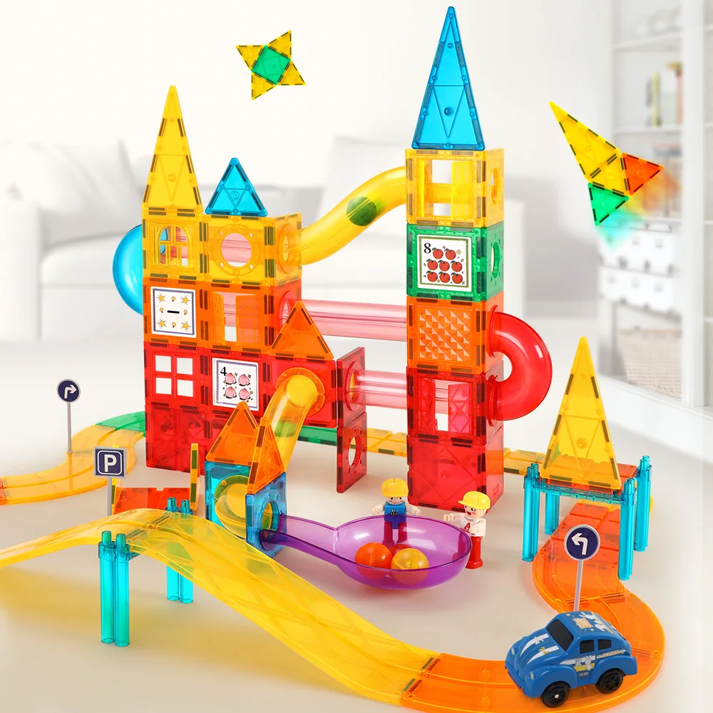 KEBO 200pcs 3 in One 3D Colorful Tiles Educational Magnetic Tiles Toys for Kids