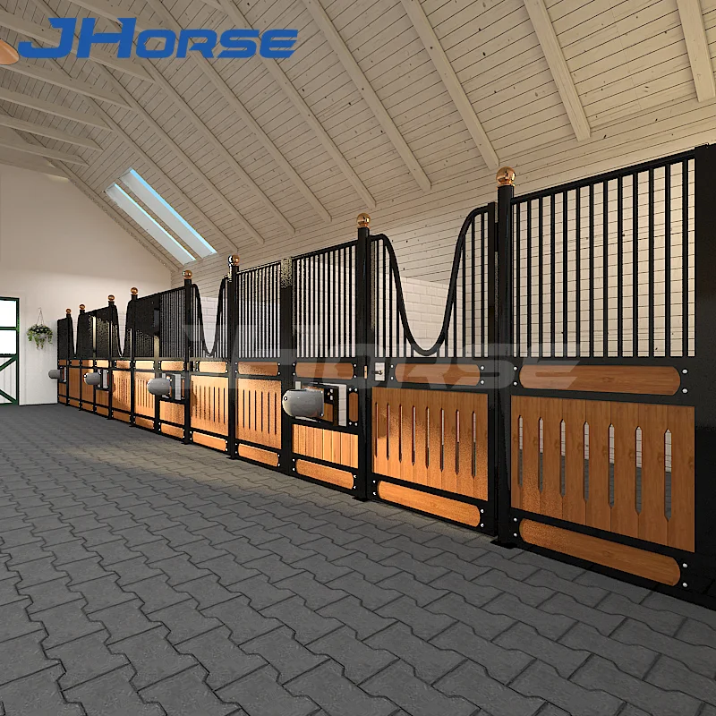 American Custom European luxury horse stables with swing hay rack and feeder manufacturer