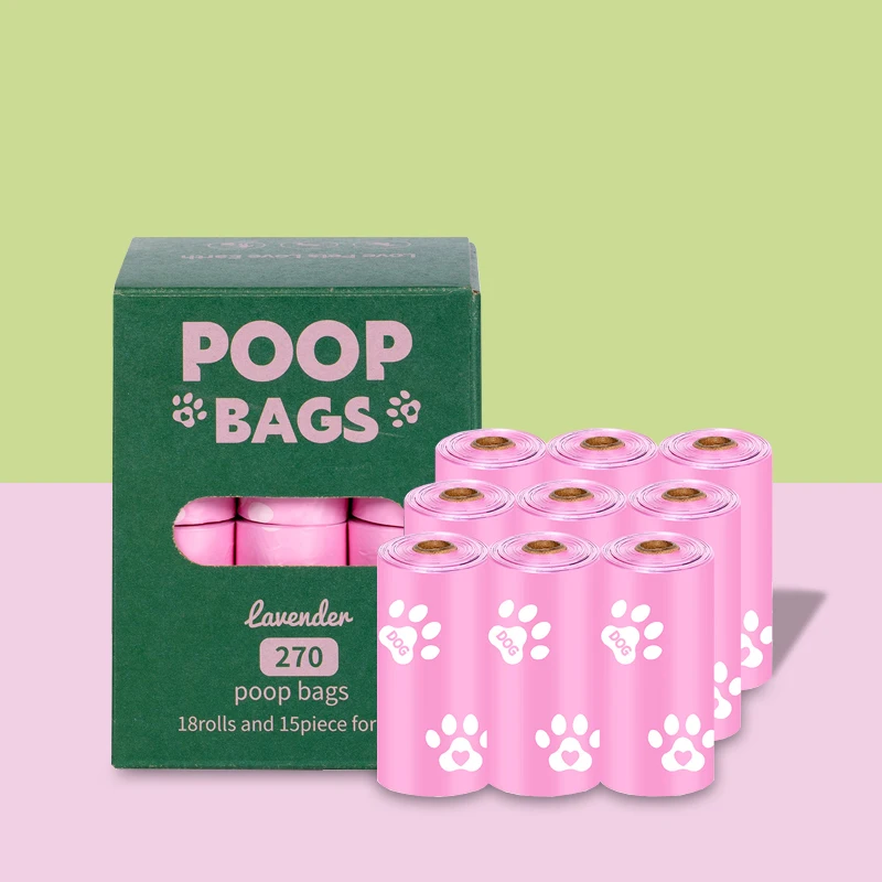 2024 New Large Thick Pink Eco Friendly Compostable Corn Starch Pop Biodegradable Poo Waste Garbage Bags Pet Dog Poop Bag