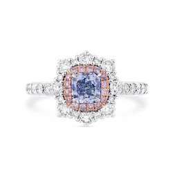 18k Rose White Gold Plated Fancy Blue Radiant Cut Diamond Ring for Women