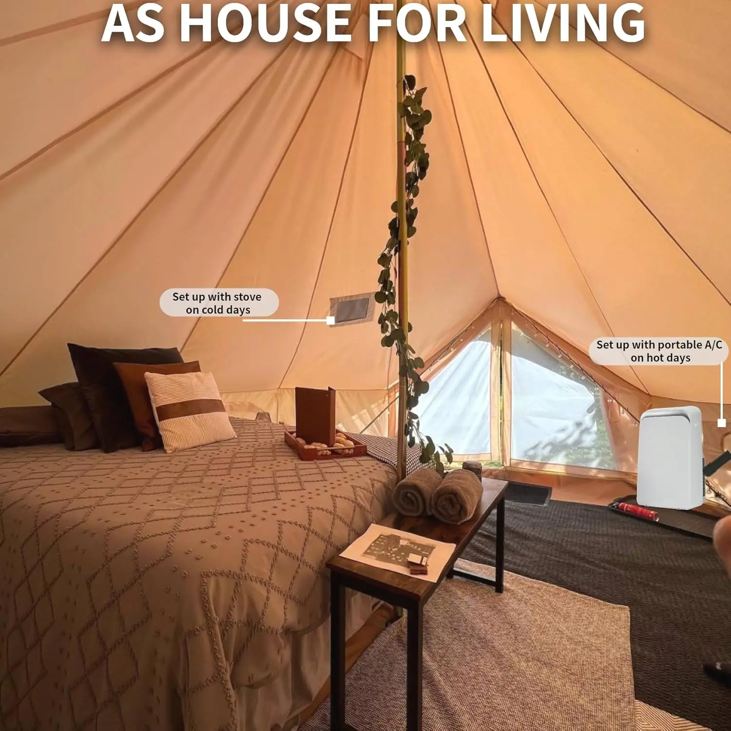 USA Free Shipping Canvas Bell Tent 4 Season Glamping Tents for Camping, Yurt Tent House for 4/6/8 Adults Living