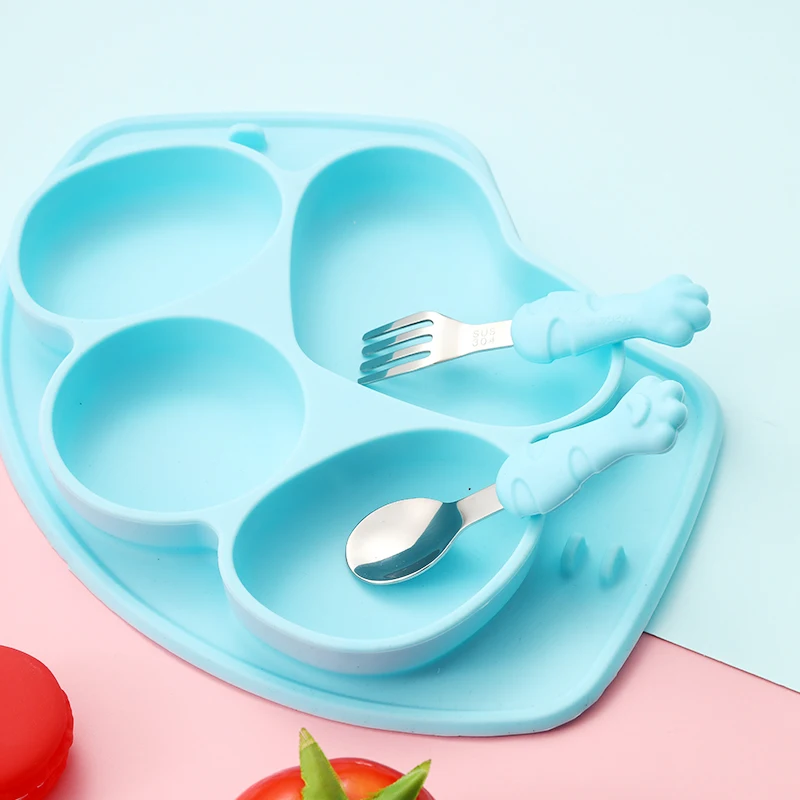 Factory sale silicone cartoon cat lovely children  divided plates sets dinnerware tableware