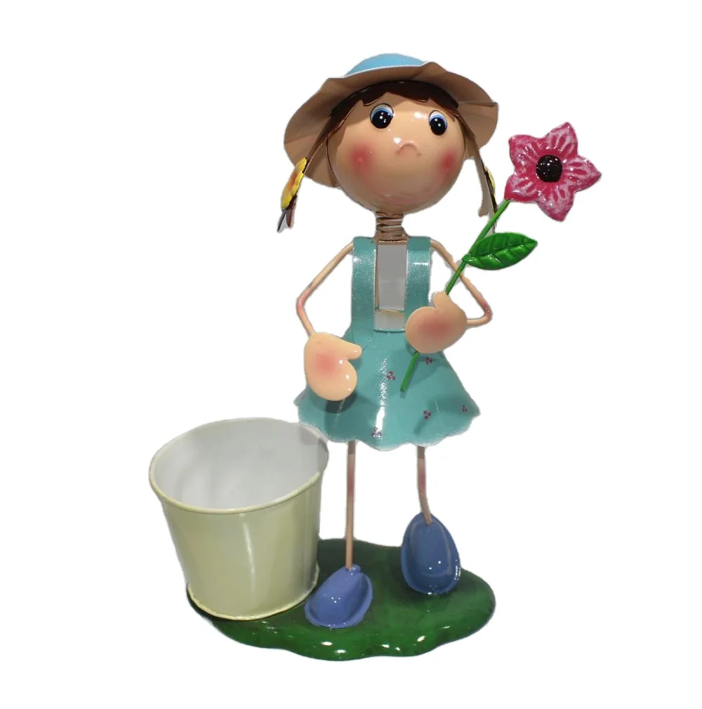 Metal lovely doll unique design iron garden pots planters outdoor planter pots for garden decor