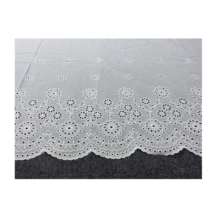 Пользовательская 100% хлопок органический хлопок отделка вышивка кружева ткань