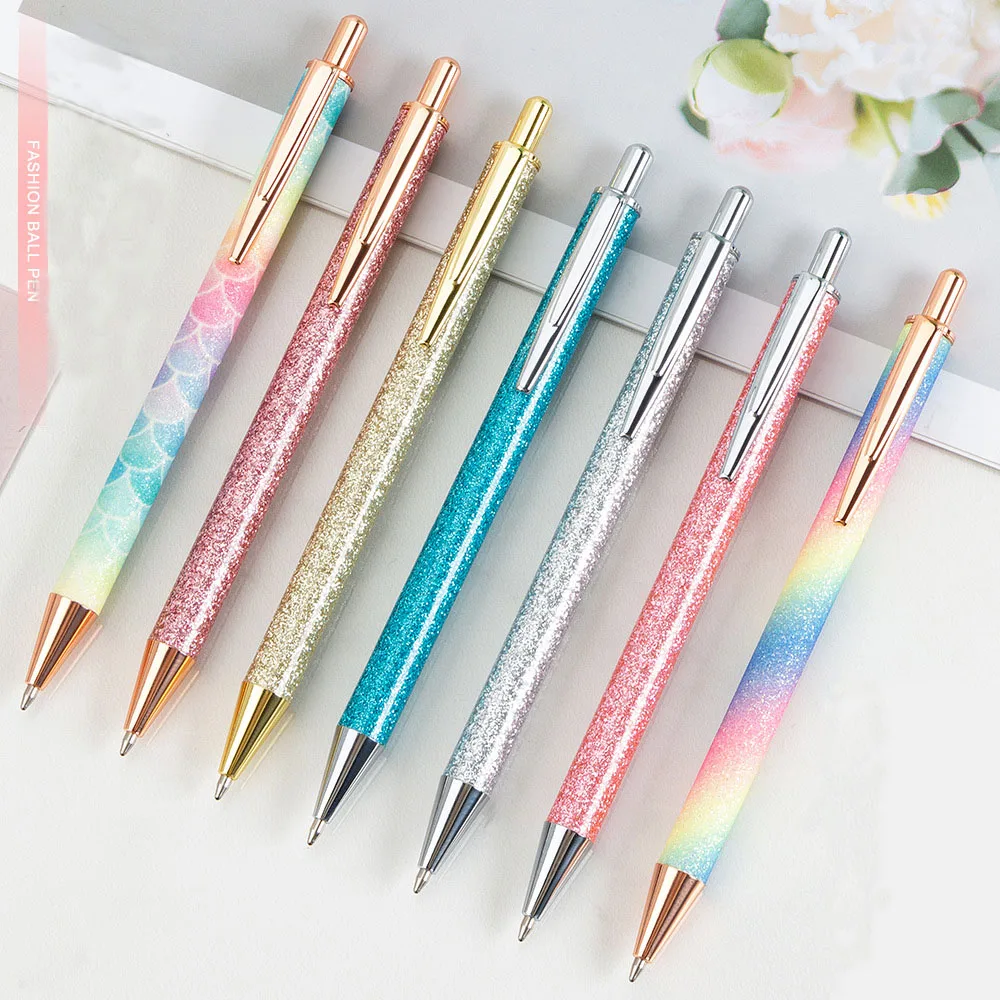 Pen glitter Promotional Gift Item Sequins shiny pen body with 1.0mm refill Engraved logo on clip metal pen
