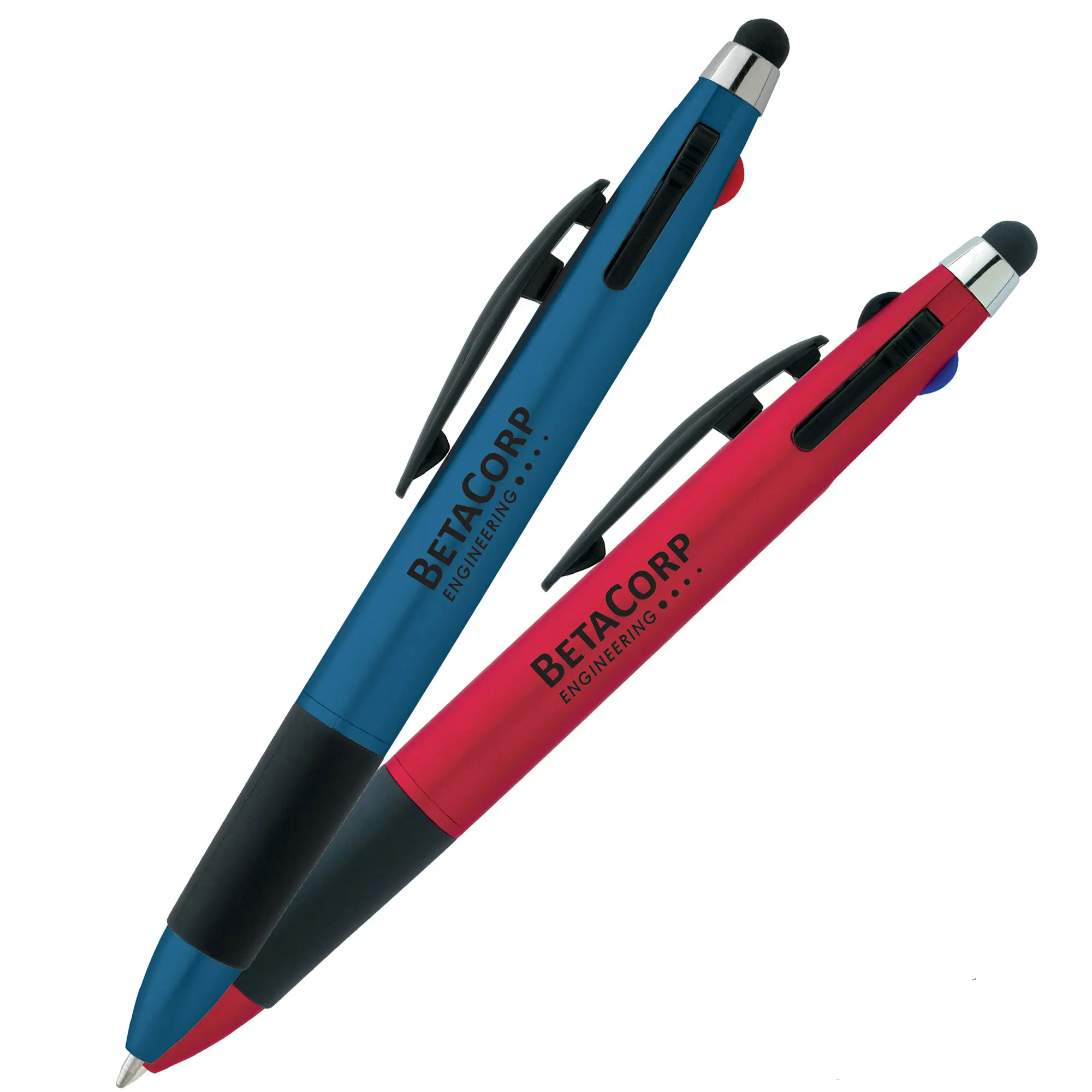 customized 3 color Multi-Color ink custom logo stylus Ball Pen with soft rubber grip-black blue red ink ball pen with stylus