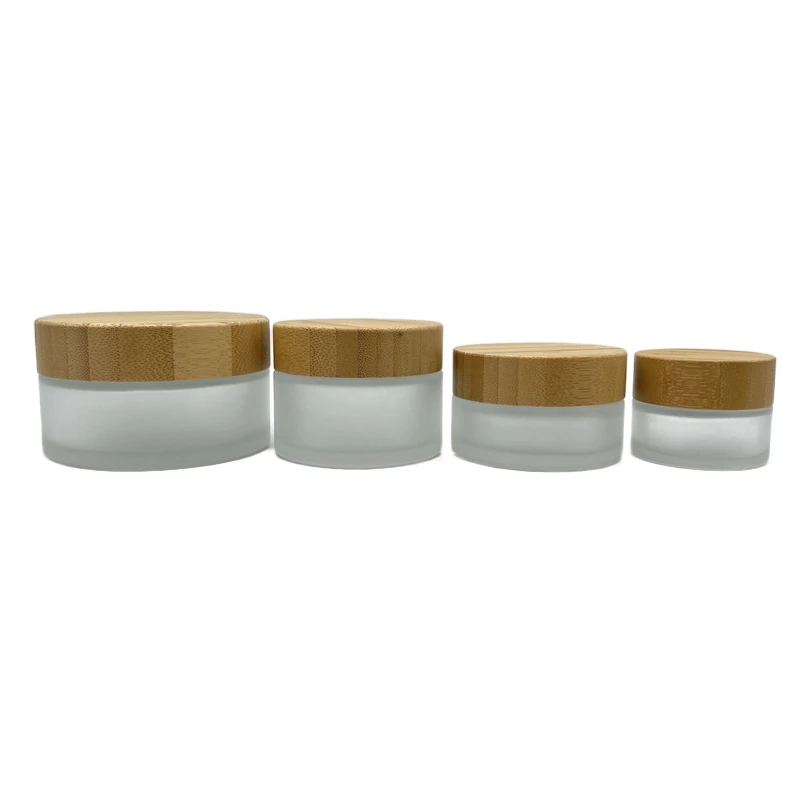 Luxury 50g natural bamboo cosmetic cream  jar/multi-size 15g 30g skincare glass  jar with wooden  cap