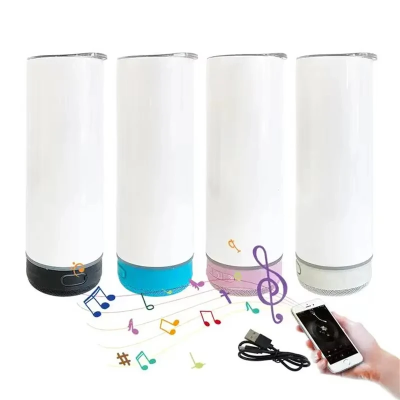 20oz Sublimation Straight Tumbler With Blue tooth Speaker Stainless Steel Vacuum Insulated Wireless Speaker Music Cup