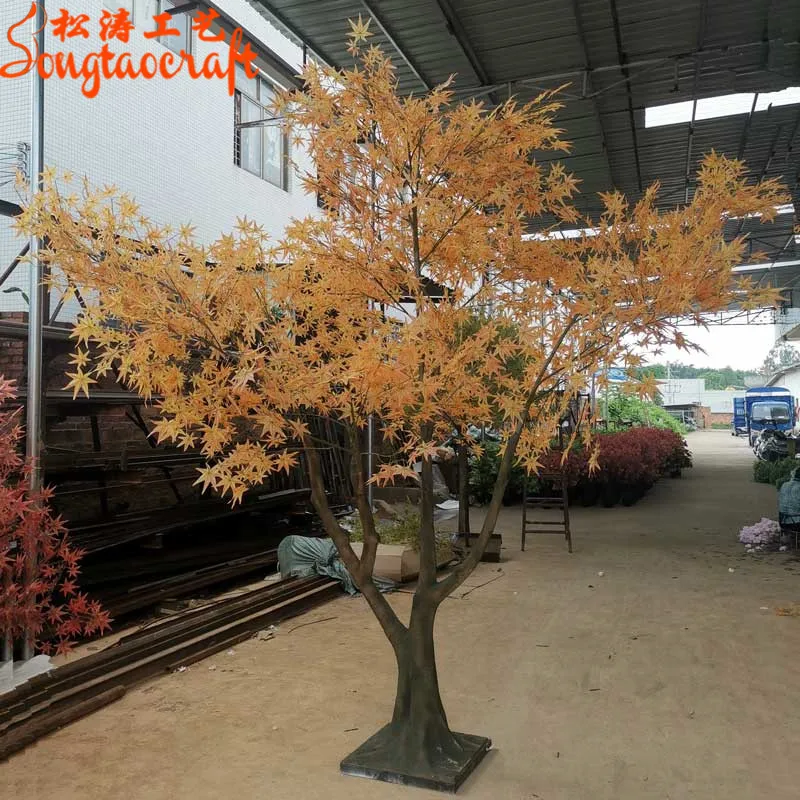 Outdoor large custom simulation red maple tree decoration, indoor and outdoor plants artificial, multi-color