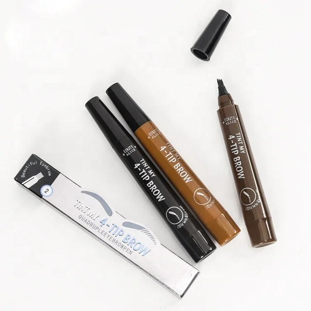 Wholesale Waterproof Long Lasting 4 Fork Liquid Tatoo Eyebrow Pencil Manufacturers Custom Vegan Easy Draw Mascara Brow Pencil