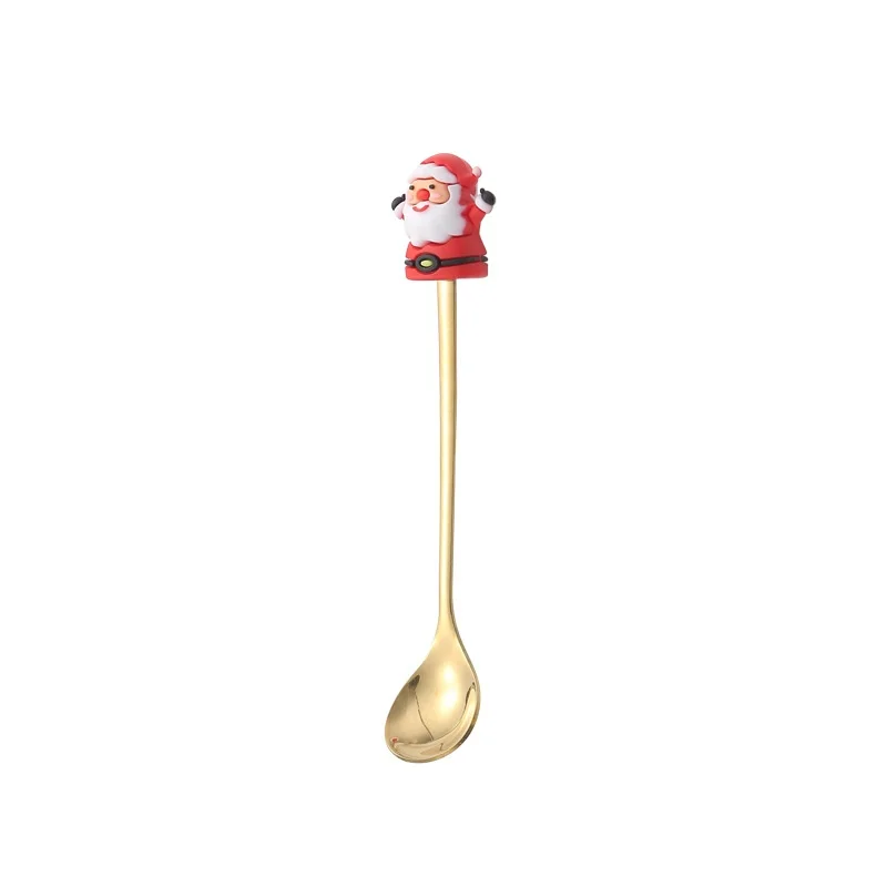 Hot Seller  Stainless Steel Spoon Christmas Tree Coffee Stirring Spoon Dessert Fruit Fork Doll Spoon Fork Tableware Gift Set