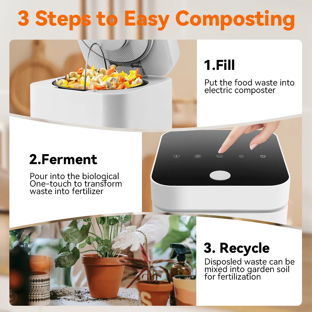 2024 Fertilizing Machines Odor Free Household Kitchen Garbage Customized 3L Kitchen Food Waste Disposer FC04 Black Electric