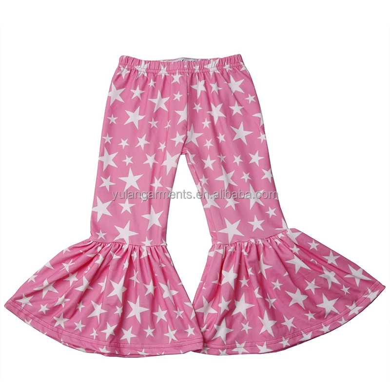 Custom Pink Stars Pattern Kids Bell Bottom Milk Silk Soft Fabric Girl Flared Pants Accept Custom Children Clothes