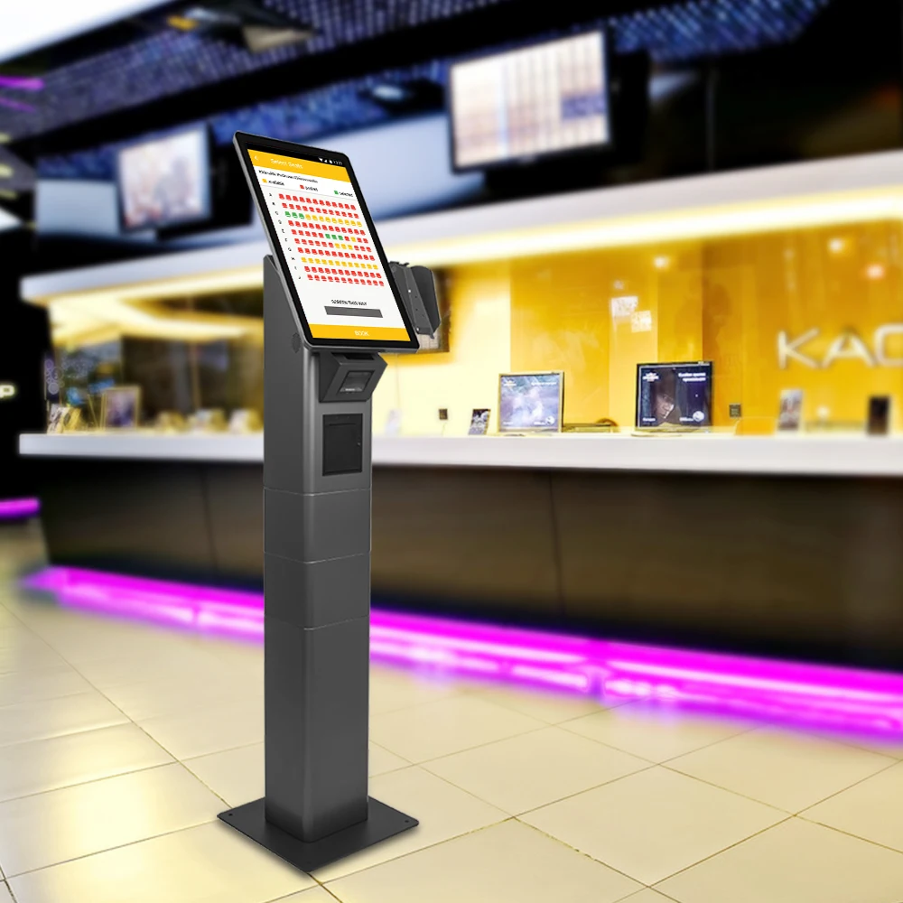 Custom led light hd display screen 21.5/23.6' colomn kiosk with scanner nfc,rfid,ID card reader order and pay kiosk