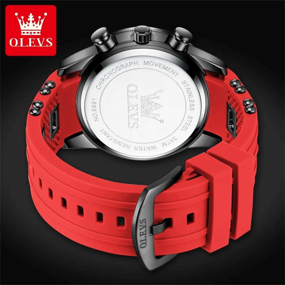 olevs 9991  Luxury Wrist Custom Logo OEM Accept New Design Brand Silicone Strap Chronograph Quartz Men Watch