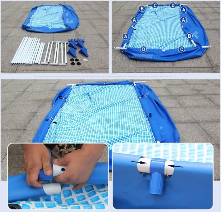 Семейный надувной прямоугольный стальной каркас, прямоугольный бассейн над землей