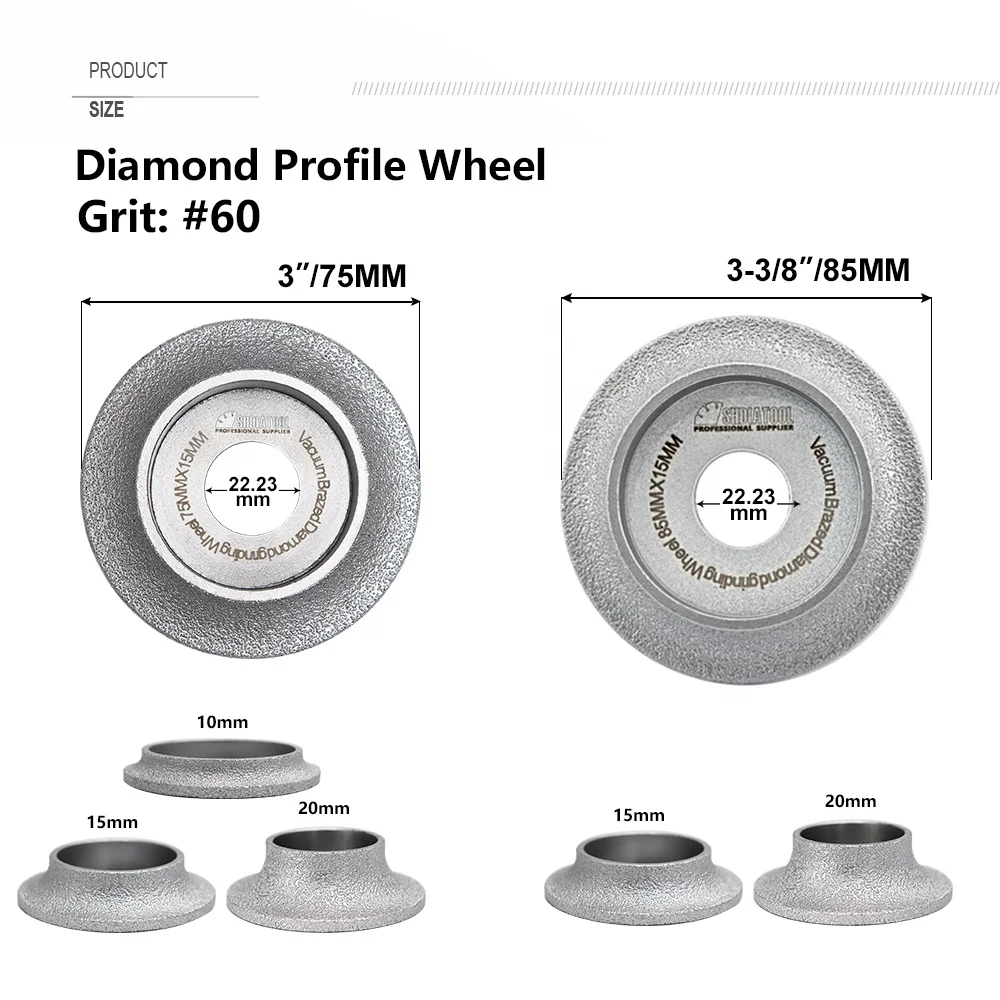 3-3/8 inch(85mm) Vacuum Brazed Diamond Hand Profile Grinding Wheel Grinding Disc for Angle Grinder on Marble Ceramic Quartz
