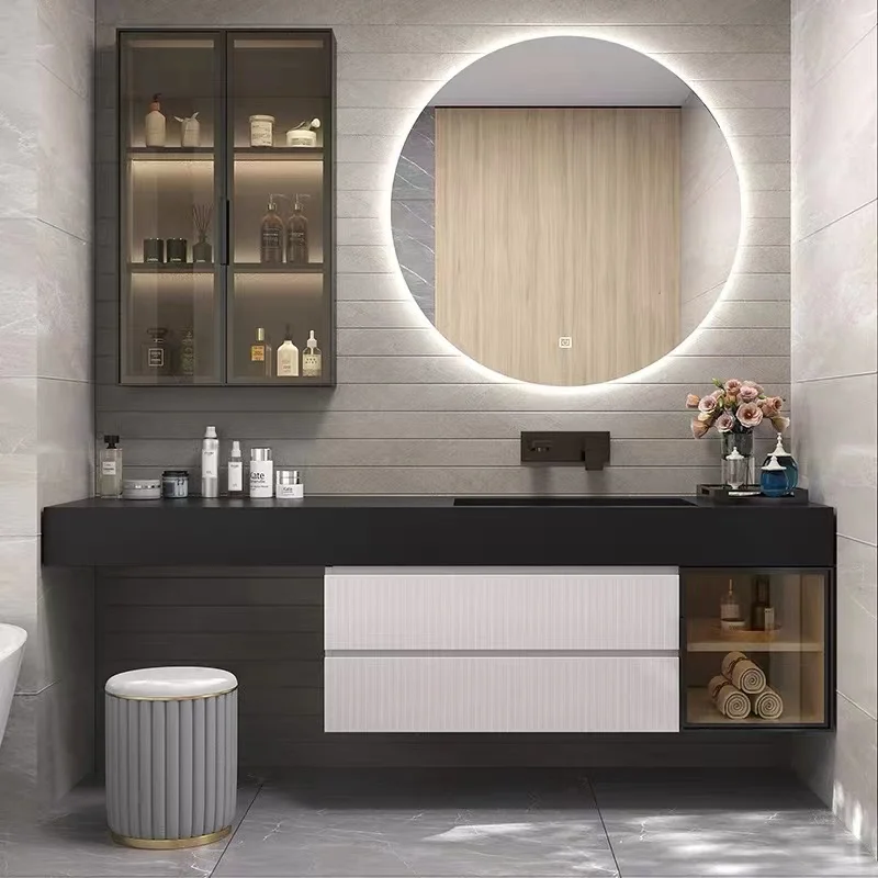 Chinese luxury apartment marble used bathroom vanity cabinetsHotel Project Washing Bathroom Vanity cabinet