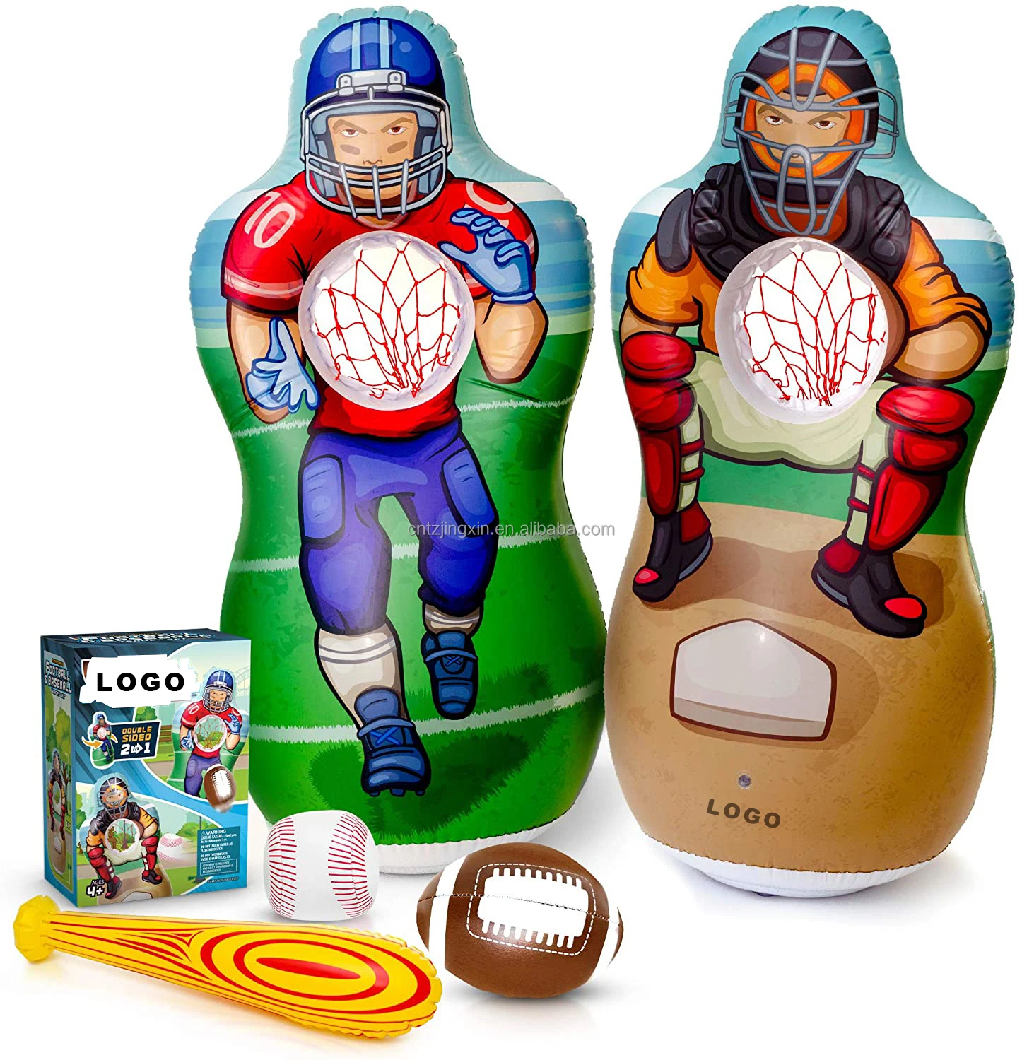 Inflatable Double Sided Baseball Soccer Target Inflatable toy with Soft Soccer Baseball for Indoor Outdoor Backyard and Party