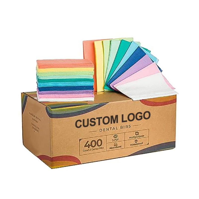 Colorful Custom Logo Black White Medical Pink 3 ply Disposable Dental Bibs for Tattoo Nail Salon Dental Clinic Feeding