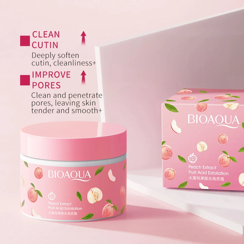 Wholesale BIOAQUA OEM ODM Organic Peach Skin care Deep Clean Exfoliating Bath Salt Scrub Cream