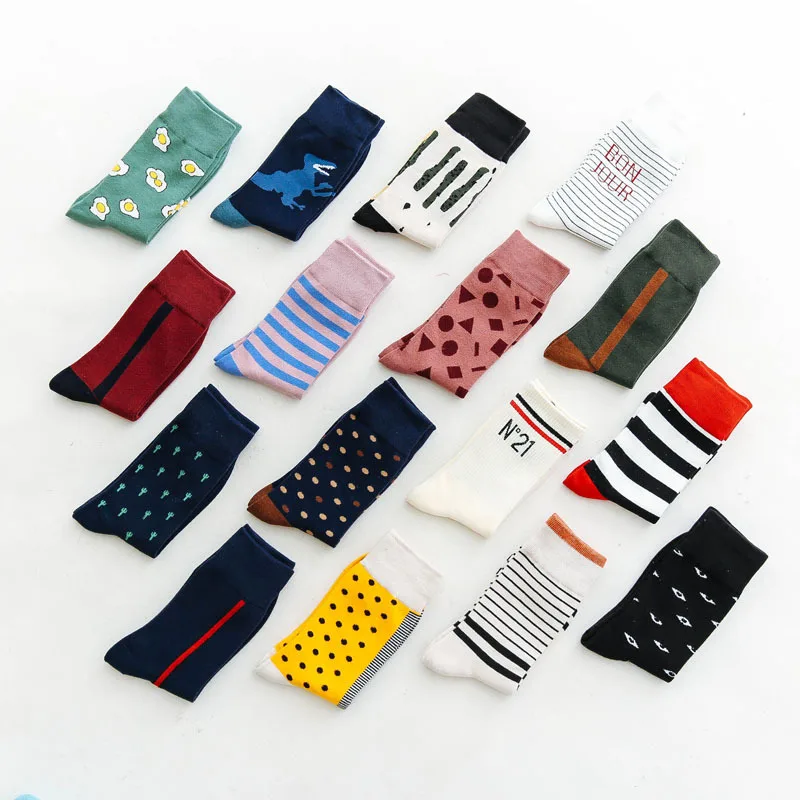 Eco-friendly Men Socks Cotton Cartoon Mathematical Graphics stripe Novelty Mid-calf Funny Socks