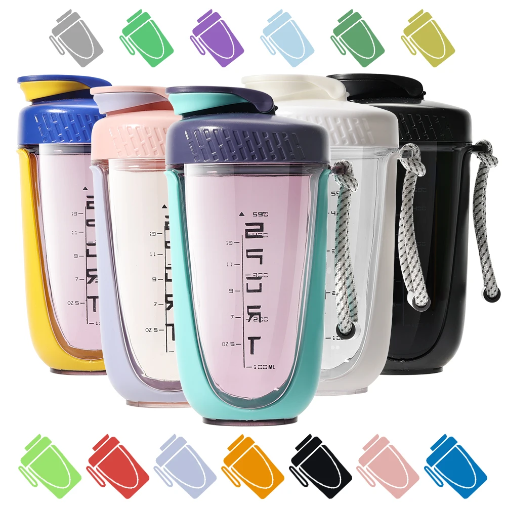Custom Logo Sport Fitness GYM BPA Free 600ml Plastic Protein Shaker Bottle with Metal Mixer Ball Water bottle with Handle